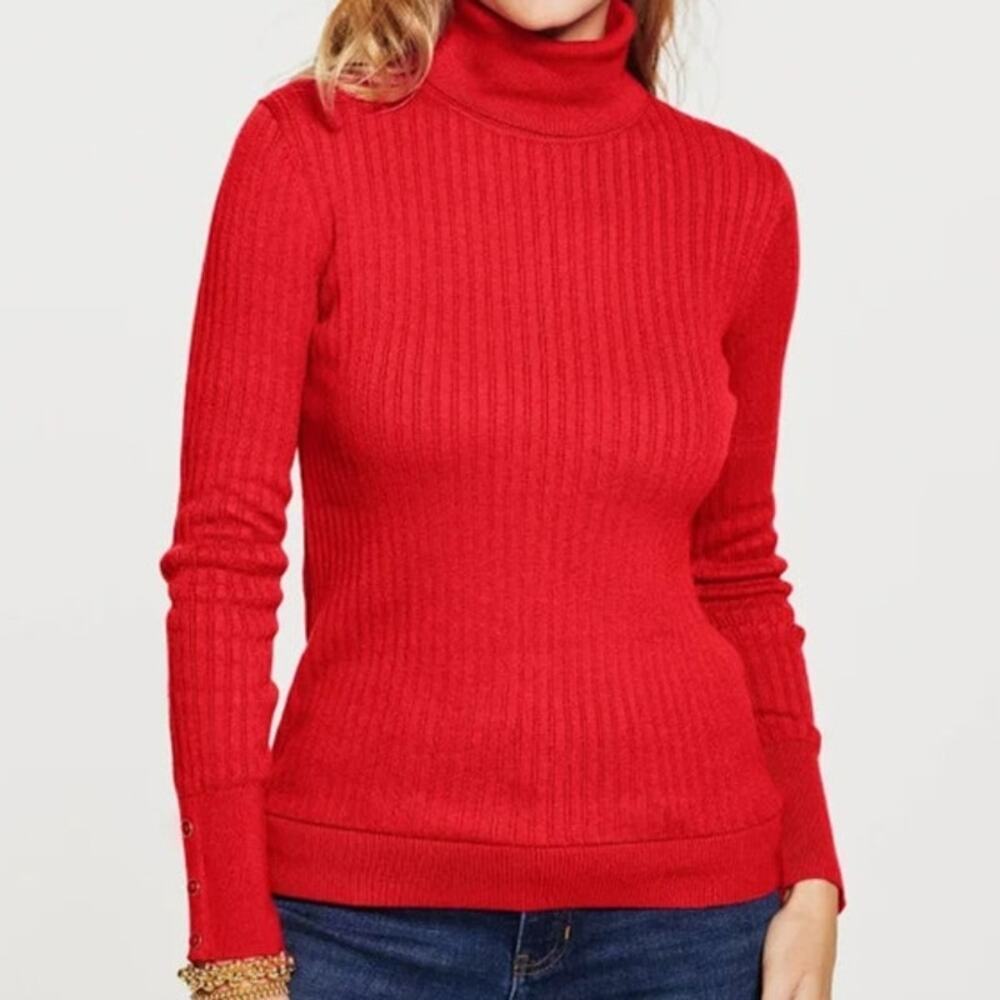 Talbots NEW Ribbed Knit red turtleneck sweater stretchy fitted minimalist m